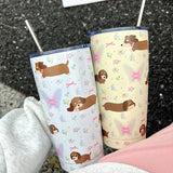 Triogift  -  Cute Puppy Sainless Steel Thermos Bottle Tumbler For Water Coffee Tea Kawaii Korean Thermal Flask Vaccum Cup With Straw 550ml