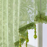 Triogift Green Valance Sheer Drape for Small Window Short Curtain With Lace Beads Bottom Kitchen Home Decoration Blinds #E