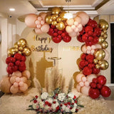 Triogift 112Pcs Valentine's Day Balloon Garland Arch Kit Double Layer Garnet Red Gold Balloons for Wedding Engagement Party Decorations