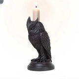 Triogift Halloween Owl Crow Candle Holder Gothic Candlestick Desktop Ornaments Resin Home Decoration Antique Craft Statue