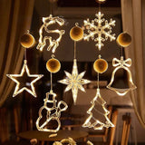 Triogift LED Christmas Snowflake Light Santa Hanging Sucker Lamp Window Ornaments Decoration for Home Xmas Navidad New Year Decor