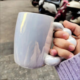 Triogift  -  Pearl White Mugs Coffee Cups Ceramic Ins Korean Style Bubble Handgrip Coffee Cup for Breakfast Milk Juice Tea Cup Microwave Safe