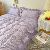 Triogift Euro Solid Color Ruffle Bedding Sets Girl Couple Fluffy Queen Duvet Cover With Bed Skirt Pillowcase Bedroom Comfort 4 Pieces Set