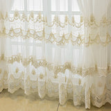 Triogift French Embroidered Lace Gauze Curtains For Living Rooms Bedrooms, With Skirt Specially Design Beige Tulle Curtains for Windows