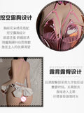 Triogift  Bunny Girl Sexy Lingerie Open Cup Leather Bodysuit Backless Hollow Butt Bow Jumpsuit Open Crotch Catsuits Maid Roleplay Clubwear