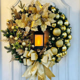 Triogift Christmas Wreath With Lamp For Front Door Bow Ball Flower Garland Christmas Ornaments Window Door Hanging Christmas Decorations