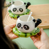 Triogift  -  Creative Bamboo Panda Ceramic Teacup Cartoon Cute Bear Coffee Cup Couple Gift Dessert Milk Mug Home Water Mug Home Decoration