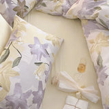 Triogift  100% Cotton Lily Flower-covered Duvet Cover Single/Queen/King Size HomeTextile Bedsheet Quilt Cover Soft Luxury Bedding Set