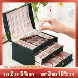 Triogift 1pcs Multi Functional Three Layer Leather Drawer Style Jewelry Box Earrings Earrings Lock Jewelry Box