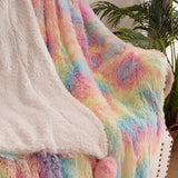 Triogift  Rainbow Fluffy plush blanket Bedspread bed plaid on the sofa cover cute room decor baby kids blankets for beds hairball