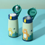 Triogift  -  Kids Stainless Steel Straw Thermos Mug With Case Cartoon Leak-Proof Vacuum Flask Children Thermal Water Bottle Thermocup