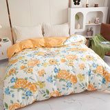 Triogift Yellow Floral 100% Cotton Duvet Cover Rose Pattern Comforter Covers Elegant Flowers Botanical Bedding All Season for Women Girls