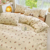 Triogift High Quality Cotton Printed Four-piece Set Small Fresh Style Home Quilt Cover Fitted Sheet Pillowcase Soft Comfortable Bedding