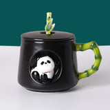 Triogift  -  Panda Ceramic Coffee Cup Dish with Lid Spoon European Couple Mug Afternoon Camellia Tea Cup Breakfast Oatmeal Mug Holiday Gifts