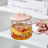 Triogift  -  1pc Butterfly Glass Coffee Mug With Lid And Spoon Heat Resistant Glass Coffee Mugs Cute Girly Water Cups Summer Drinkware