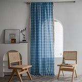 Triogift Kitchen Curtains for Living Room Bedroom Home Decoration Curtain Semi Blackout American Style Plaid Yarn-dyed Cotton and Linen