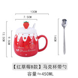 Triogift  -  1pc 450ml Cute Strawberry Ceremic Cup with Lid Spoon Water Cup Coffee Mug Creative Gift Easy To Clean Summer Winter Drinkware