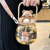 Triogift  -  Cute Water Bottle For Girl Kid Large Capacity Mug Outdoor Sport Drinking Kettle Portable Kawaii Bear Cup 1.3L Tumbler With Straw