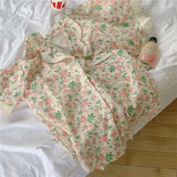 Triogift  Korean Style Sleepwear Women Pajamas Shorts Sets Floral Pijama Loungewear Cute Summer Two Piece Set Ruffle Night Wear Home Suit