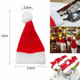 Triogift  1-10Pcs Mini Santa Hat Christmas Tableware Holder Bottle Wine Bottle Covers Velvet Lollipops Caps Cover Hats Xmas Party Decor