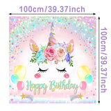 Triogift Unicorn Rainbow Birthday Party Backdrop Balloon Macaron Raindow Glitter Ballon Baby Shower Girl Birthday Party Background Decor