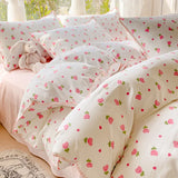 Triogift Ice Cream Color Scheme Pastoral Girls Flower Bedding Sets Washed Cotton Bed Linens Soft Quilt Cover Sheet Set Simple Bedspread