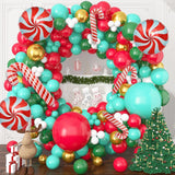 Triogift 116Pcs Christmas Balloons Garland Arch Kit Candy Cane Foil Balloon Red Green Gold Ballon Merry Christmas Party Xmas Decorations