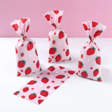 Triogift 25/50/100pcs Strawberry Theme Party Candy Gift Bags Biscuit Packing Bag Birthday Party Decor Strawberry Party Baby Shower Decor