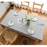 Triogift Rectangular Dustproof Tassels Table Cover,Linen Cotton Embroidery Lattice Tablecloth,for Kitchen Dinning Coffee Table Decoration