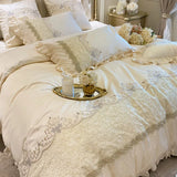 Triogift  European-Style Luxury High-End 100 Cotton Four-Piece Set Exquisite Lace Embroidery Cotton Quilt Cover Bed Sheet Bedding