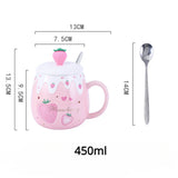 Triogift  -  1pc 450ml Cute Strawberry Ceremic Cup with Lid Spoon Water Cup Coffee Mug Creative Gift Easy To Clean Summer Winter Drinkware