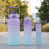 Triogift  -  3pcs Set Gym Bottles with Time Graduated Space Water Cup High Capacity Portable Plastic Cups Outdoor Travel Water Bottle Set