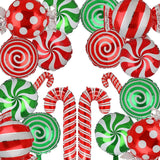 Triogift Christmas Candy Cane Foil Balloons Xmas Red Green Sweet Candies Balloon Christmas Gift Box Ballon Birthday Party Home Decoration