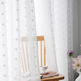 Triogift White Plush Balls White Sheer Curtain for Living Room Voile Drape Window Kitchen Balcony Organza Home Decoration