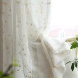 Triogift  Embroidered Linen Sheer Curtains for Living Room Bedroom Floral White Tulle Curtain for Kitchen Voile Curtain Blind Panels Decor