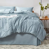 Triogift  King Comforter Set - Cal King Bed Set 7 Pieces,Pinch Pleat Light Blue Bedding Set with Comforters,Sheets,Pillowcases Shams