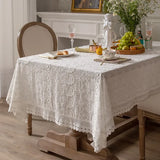 Triogift Luxury Lace Tablecloth Party Table Cloth American White Embroider Table Decoration for Living Room Bedroom Table Cover