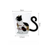 Triogift  -  Cute Cat Heat Resistant Glass Cup for Home, Breakfast Milk Cup, Cartoon Casual Coffee Cup, Japanese Style, Ins