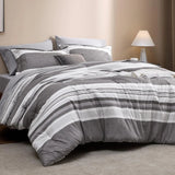 Triogift Comforter Set, Striped Bedding Set All Season, Bed in a Bag with Comforter, Sheets, Pillowcases & Shams, Twin, Cal King