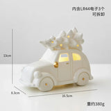 Triogift Ceramic Christmas luminous snowman luminous car small desktop home ornament Christmas gift