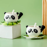 Triogift  -  Creative Bamboo Panda Ceramic Teacup Cartoon Cute Bear Coffee Cup Couple Gift Dessert Milk Mug Home Water Mug Home Decoration