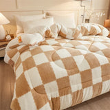 Triogift Checkerboard Super Thick Warm Winter Blankets Soft Artificial Lamb Cashmere Weighted Blanket Fluffy Warmth Duvet Comforter Quilt