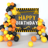 Triogift Construction Balloon Backdrop Disposable Tableware Birthday Decor Boy Excavator Truck Tractor Construction Birthday Party Decor