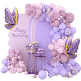 Triogift Macaron Pink Purple Butterfly Balloons Garland Arch Kit Butterfly Birthday Party Decor Kids Baby Shower Wedding Decor Globos