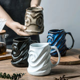 Triogift 500ml Leaf Pattern Ceramic Coffee Mug Large Capacity Frosted Water Cup Office Coffee Tea Cup Kitchen Utensils