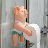 Triogift  PVC Pig Style Toilet Paper Holder Punch-Free Hand Tissue Box Household Paper Towel Holder Reel Spool Device Bathroom Accessory