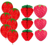 Triogift  1pc Strawberry Paper Honeycomb lantern Hanging Ornaments for Strawberry Themed Birthday Party Decoration Summer Gifts Supplies