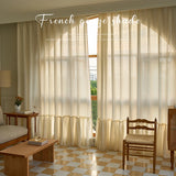 Triogift  French Romantic and Elegant Rococo Living Room Decorative Curtains Bedroom High-grade Cotton and Linen Cream IG Blackout Curtain