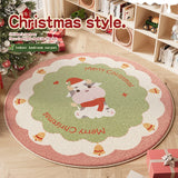 Triogift Cute Cartoon Christmas Round Living Room Carpet Festive Christmas Tree Comfortable Soft Bedroom Round Rugs Home Decoration Rug