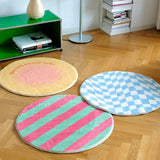 Triogift Irregular Checkerboard Bedroom Rug Round Simple Design Solid Color IG Fashion Living Room Carpet Polyester Cute Decoration Home